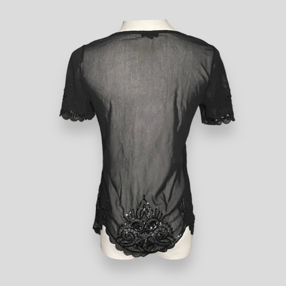 Express Black Whimsygoth Sequined Mesh Sheer Top Size XS - Vintage Express - Picture 5 of 10